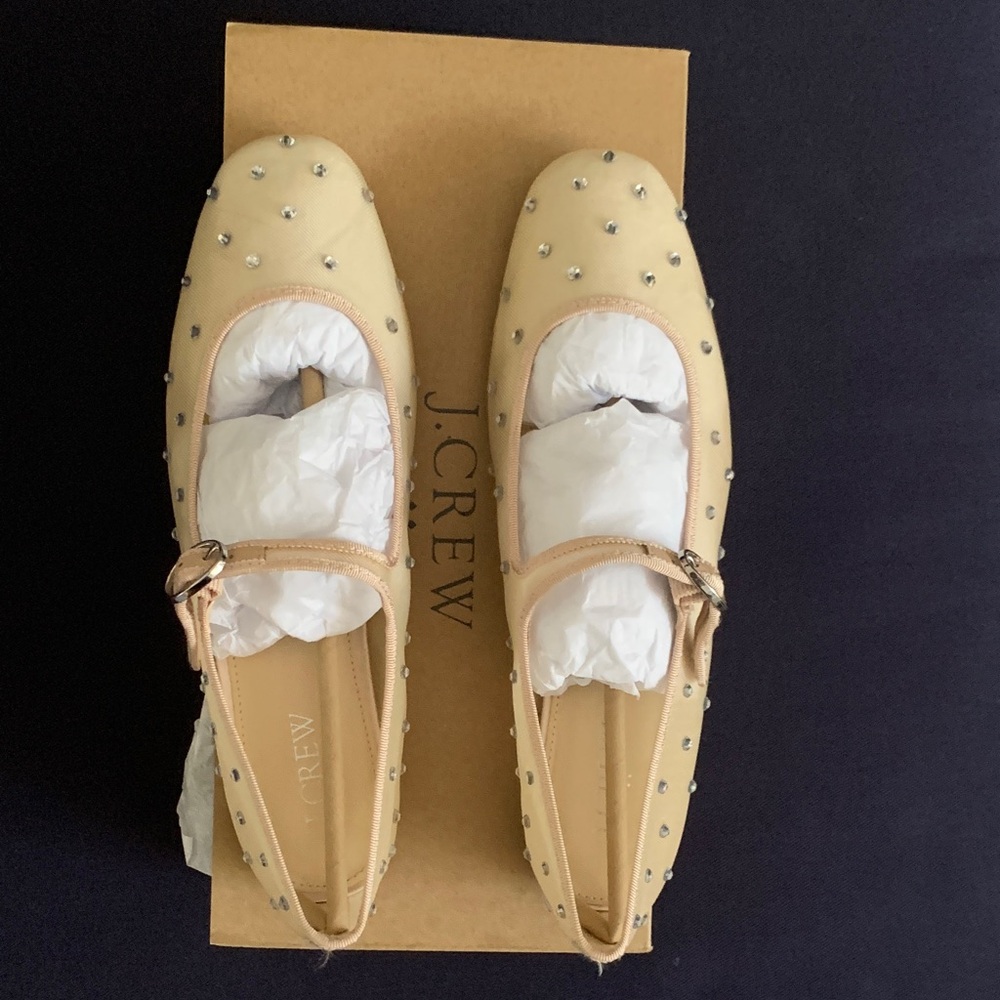 J. Crew Factory Mesh Rhinestone Mary Jane Flats - Picture 2 of 7